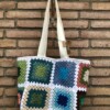 Gehaakte tas van granny squares, totebag, nieuw