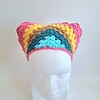 Gehaakte bandana | Turquoise, petrol, lichtbruin, geel en knalroze