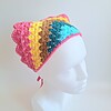 Gehaakte bandana | Turquoise, petrol, lichtbruin, geel en knalroze