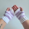 Gehaakte handschoenen - gehaakte vingerloze handschoenen | Wit en lila