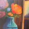 Handgeschilderd canvaspaneel 20x20 cm met lijst – Blauwe vaas met bloemen | Uniek schilderij