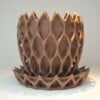 3D bloempot en opvangbak bruin/ naturel met bijzonder patroon