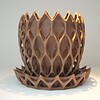 3D bloempot en opvangbak bruin/ naturel met bijzonder patroon