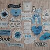 Bookish blauw stickerset, set van 20 stuks