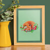Foxy strawberries, vos illustratie, art print, 14,8x21 cm(5,8x8,2 inch)