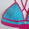 Gehaakt topje | Turquoise en knalroze