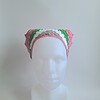 Gehaakte bandana | Beige, wit, groen en roze