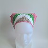 Gehaakte bandana | Beige, wit, groen en roze