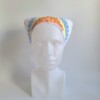 Gehaakte bandana | Oranje, pastel geel, lichtblauw en wit