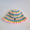 Gehaakte bucket hat | Lichtroze, geel, eucalypstus, turquoise en lila