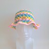 Gehaakte bucket hat | Lichtroze, geel, eucalypstus, turquoise en lila