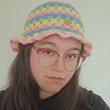 Gehaakte bucket hat | Lichtroze, geel, eucalypstus, turquoise en lila