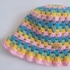 Gehaakte bucket hat | Lichtroze, geel, eucalypstus, turquoise en lila