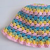 Gehaakte bucket hat | Lichtroze, geel, eucalypstus, turquoise en lila