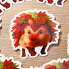 Herfst blad egel sticker, transparant, vaatwasserproof 9.5x9.4 cm