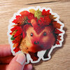 Herfst blad egel sticker, transparant, vaatwasserproof 9.5x9.4 cm