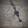 OOAK geoxideerde zilveren hanger met amethist en onyx – handgemaakte unieke edelsteen hanger