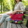 Projecttas – Handgemaakte breitas - haaktas rood met veel kleuren en ruimte