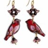 Roodborstje & Lentebloesem, handgemaakte vogel oorbellen met granaat en goud