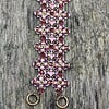 Byzantijnse kralenarmband roze/amethyst/brons, Miyuki en Swarovski – handgeweven statement armband