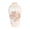Clayre & Eef keramieken vaas beige met roze bloemen Ø17x30 cm