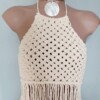 Crème kleur macrame haltertop.
