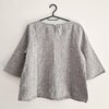 Hand Bedrukte Blouse, Grijs Linnen, Maat 38, Zwarte Ginkgo Bladeren Opdruk