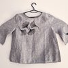 Hand Bedrukte Blouse, Grijs Linnen, Maat 38, Zwarte Ginkgo Bladeren Opdruk