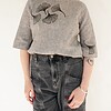 Hand Bedrukte Blouse, Grijs Linnen, Maat 38, Zwarte Ginkgo Bladeren Opdruk