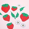 Hand getekende Sticker set, Aardbeien, Blaadjes en Bloemen