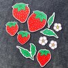 Hand getekende Sticker set, Aardbeien, Blaadjes en Bloemen