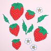 Hand getekende Sticker set, Aardbeien, Blaadjes en Bloemen