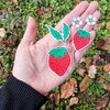 Hand getekende Sticker set, Aardbeien, Blaadjes en Bloemen