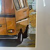 Handgeschilderd kunstwerk op kaart – On the Road – unieke roadtrip scene, ingelijst (33 x 43 cm)