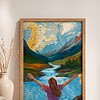 Origineel kunstwerk op kaart A4 – Open Valley – handgeschilderd acryl, ingelijst