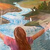 Origineel kunstwerk op kaart A4 – Open Valley – handgeschilderd acryl, ingelijst