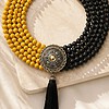 Statement lava ketting met vintage broche - one of a kind