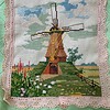 Groene Totebag van vintage stoffen en geborduurde molen