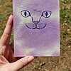 Handgemaakte Kaart Print, Katten Gezicht, Lila Paars Goud Glitter
