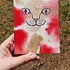 Handgemaakte Kaart Print, Katten Gezicht, Rood Goud Glitter
