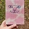 Handgemaakte Kaart Print, Katten Gezicht, Roze Goud Glitter