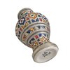 Handmade Fes Ceramic Vase, Moroccan Hand Painted Geometric Floral Design, Unique Artisan Inlaid Maillechort Fez Vase, Boho Home Decor-Nickel