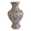 Handmade Fes Ceramic Vase, Moroccan Hand Painted Geometric Floral Design, Unique Artisan Inlaid Maillechort Fez Vase, Boho Home Decor-Nickel