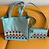 Lederen vlechtwerk-tas Blauwe Bes, groot