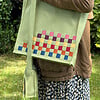Lederen vlechtwerk-tas Pistache, groot
