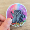 Sticker awkward trashpanda holografisch vaatwasser proof
