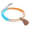 Armband met turquoise, oranje, beige rocailles. Handgemaakte polsband met kwastje, 3 rijen wikkelarmband, vriendschapsarmband, zilverkleurig
