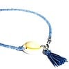 Blauwe enkelketting met schelp en kwastje. Enkelkettinkje, kleine glaskralen, stoffen kwastje en kauri schelp