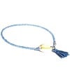 Blauwe enkelketting met schelp en kwastje. Enkelkettinkje, kleine glaskralen, stoffen kwastje en kauri schelp