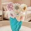 Cadeauset 5x elastieken bloemen in 3D vaas | rond- diverse kleuren)